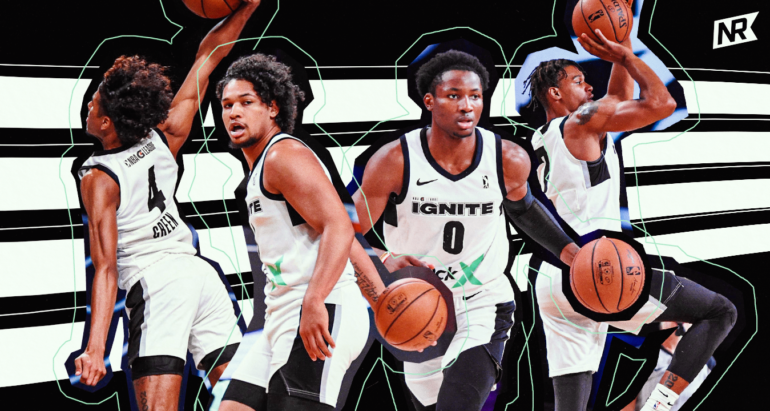 Montage of Jalen Green, Daishen Nix, Jonathan Kuminga, and Isaiah Todd of G League Ignite