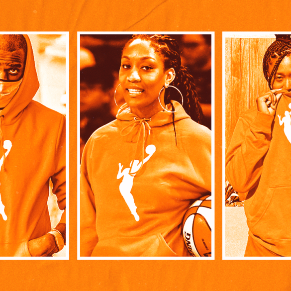 A montage of athletes wearing the iconic WNBA Orange Hoodie