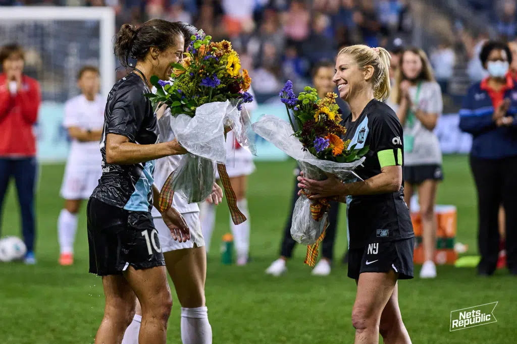 Carli Lloyd of NJ/NY Gotham FC signs a jersey after her farewell