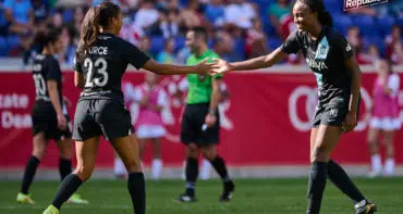 Gotham forward Margaret Purce and Ifeoma Onumonu celebrate after combining for a goal against North Carolina Courage at Red Bull Arena on Sept. 25, 2021.