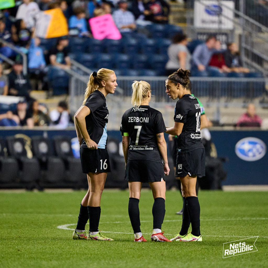 Gotham FC's Allie Long, Carli Lloyd, and McCall Zerboni 