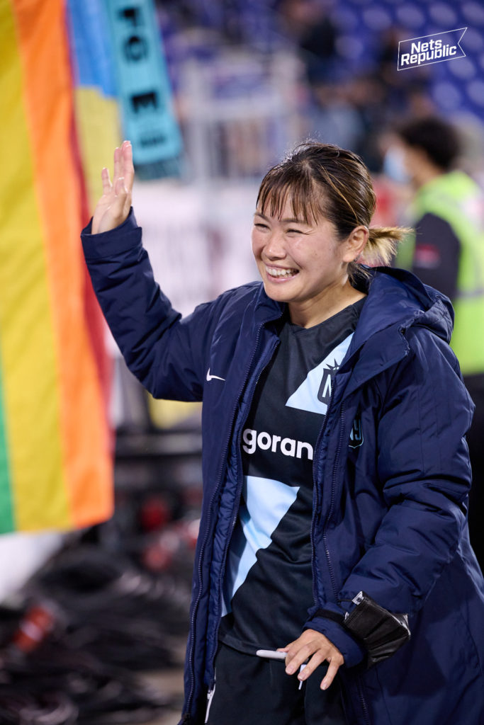 Naho Kawasumi greets fans after a home game against Orlando Pride on April 23.