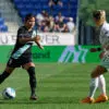 Nahomi Kawasumi takes on Emily Fox in May meeting with Racing Louisville at Red Bull Arena. Kawasumi made the game-winning assist in Gotham's July clash with Louisville.