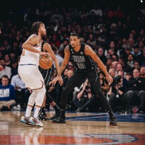 Nicolas Claxton of the Brooklyn Nets and Jalen Brunson of the New York Knicks